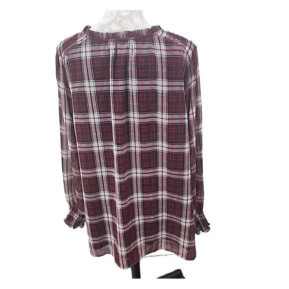 Talbots Red Plaid Multicolor Top Tie Neck Smocked Lined Pullover Women's 2X - Picture 5 of 8